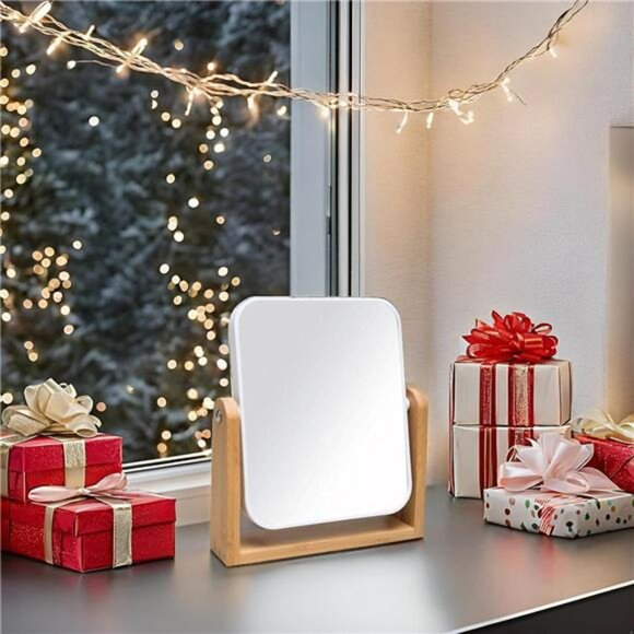 vanity makeup mirror with bamboo stand double sided magnifying swivel mirror - Picture 6 of 7